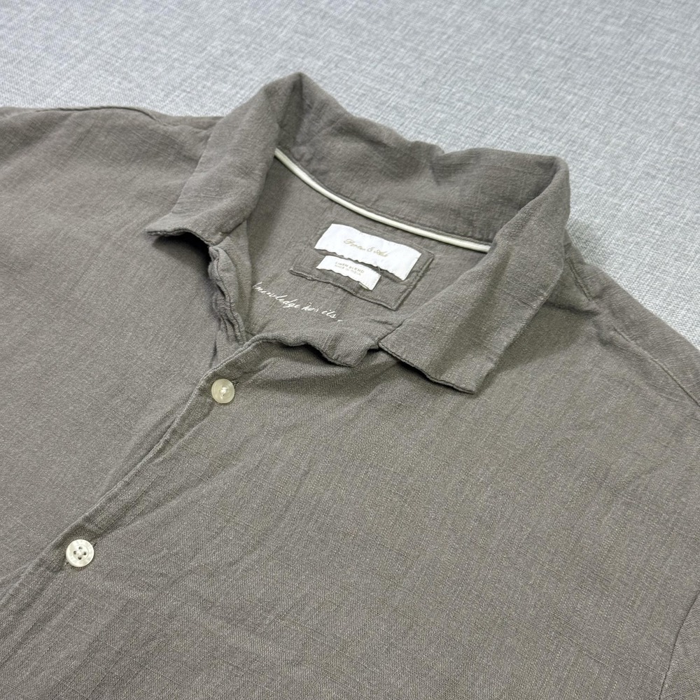 Porter & Ash Button-Up Shirt Mens XL Gray Linen Short Sleeve Lightweight India